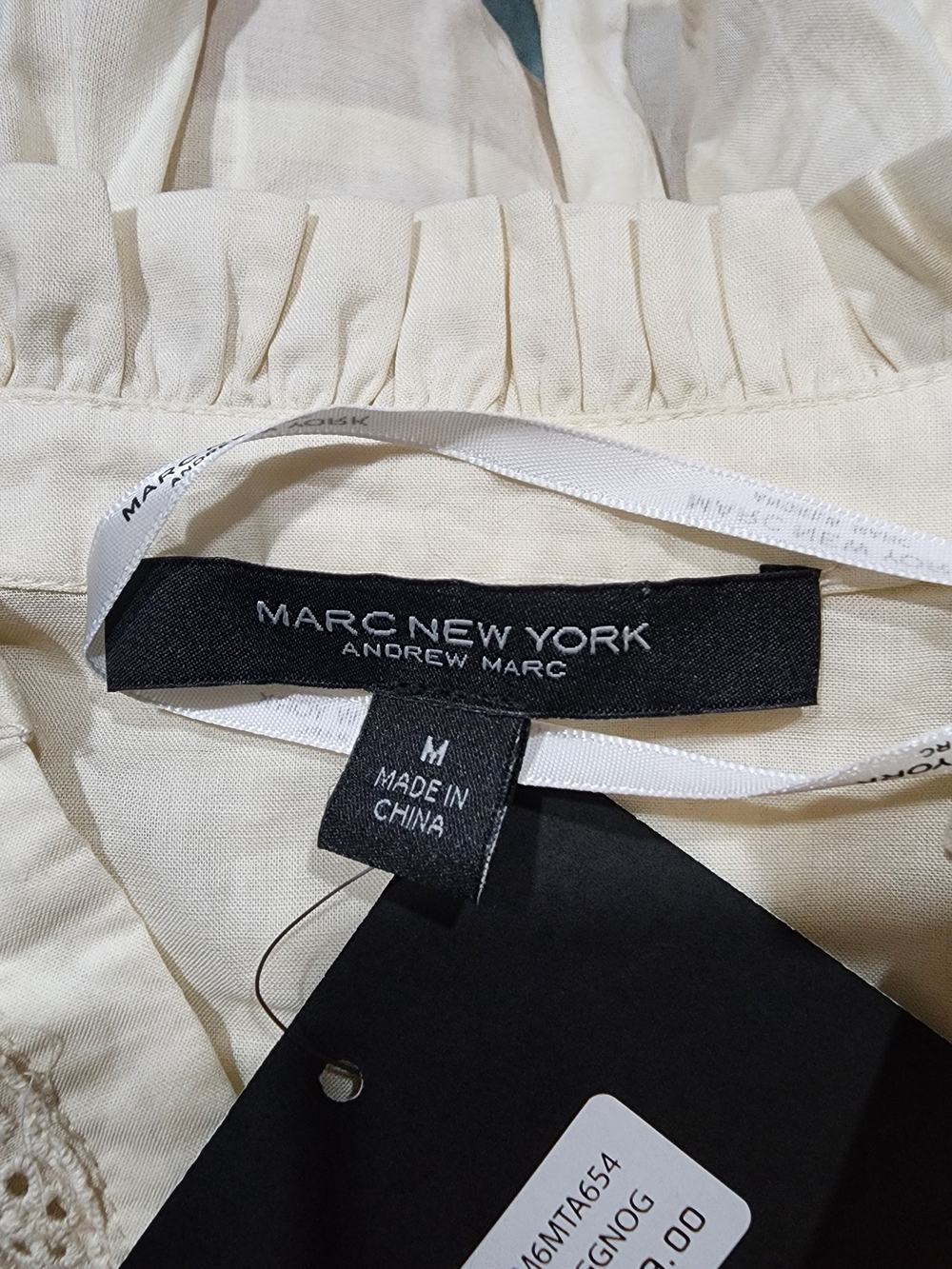 Marc New York Women's Cream Ruffle Peplum Button-Front Top M New 100% Cotton - Picture 5 of 5